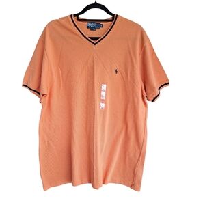 Polo Ralph Lauren Mens L Orange Vneck Cotton Shirt Preppy Golf Pickleball New